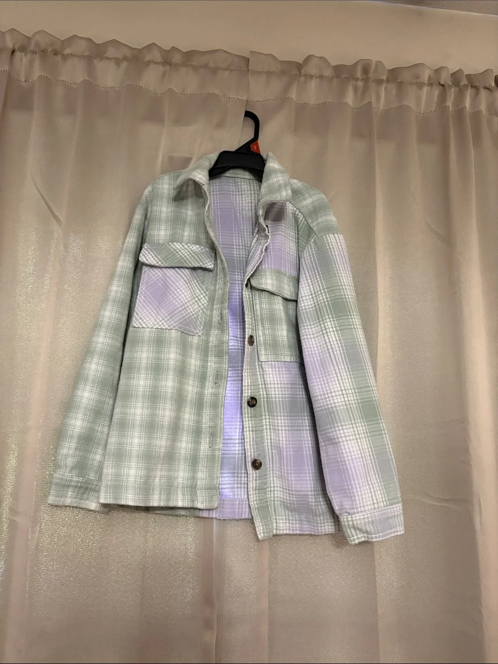 wonder nation Green and Lavender Plaid Button-Down Shirt